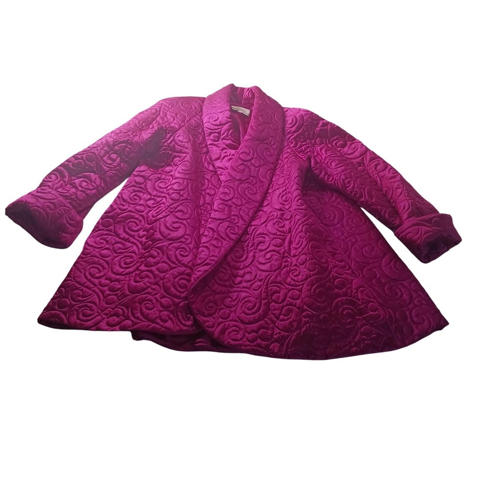 Jasmine Collections VTG Quilted Jacket Womens L Satin Magenta Made USA Open‎